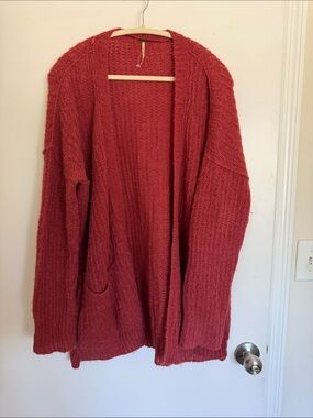 Free People Alpaca Rust-Red Open Front Knit Cardigan Oversized size M